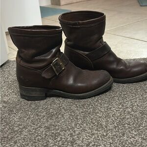 Brown Leather Ankle Boots with Buckle